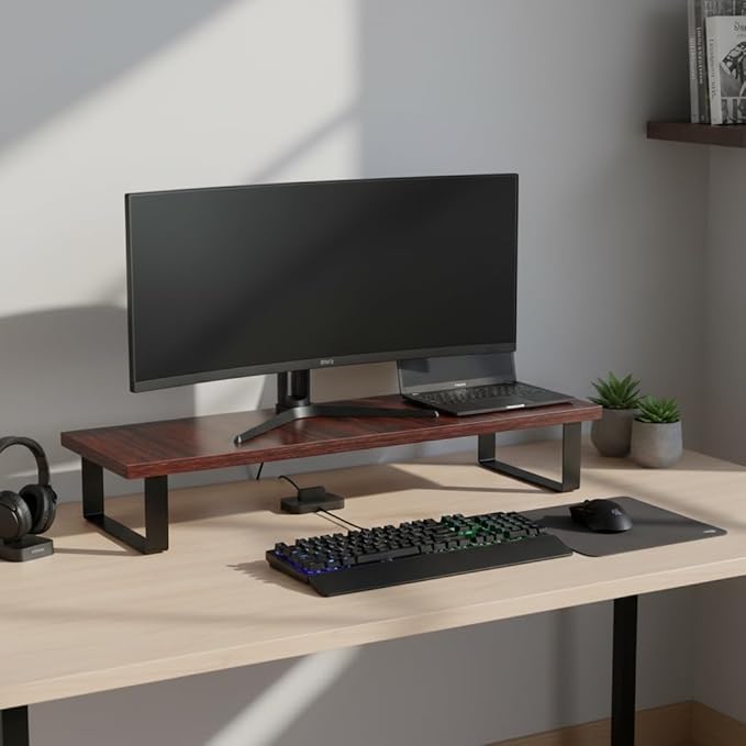 Minimalist Wooden Monitor Stand — Ergonomic Desk Riser