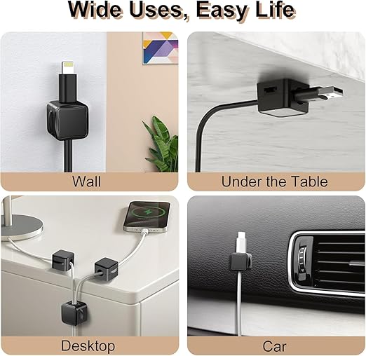 Magnetic Cable Organizer Clips — Pack of 6