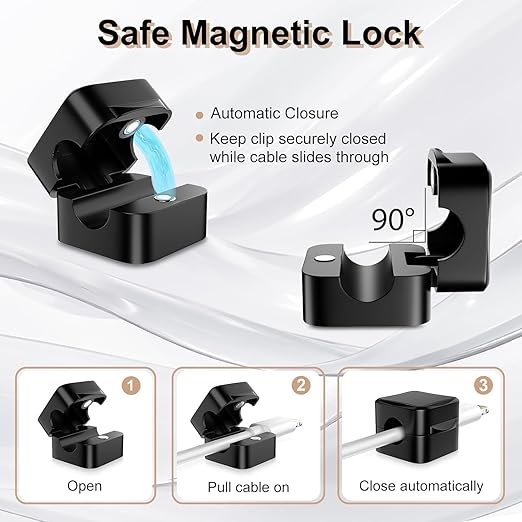 Magnetic Cable Organizer Clips — Pack of 6